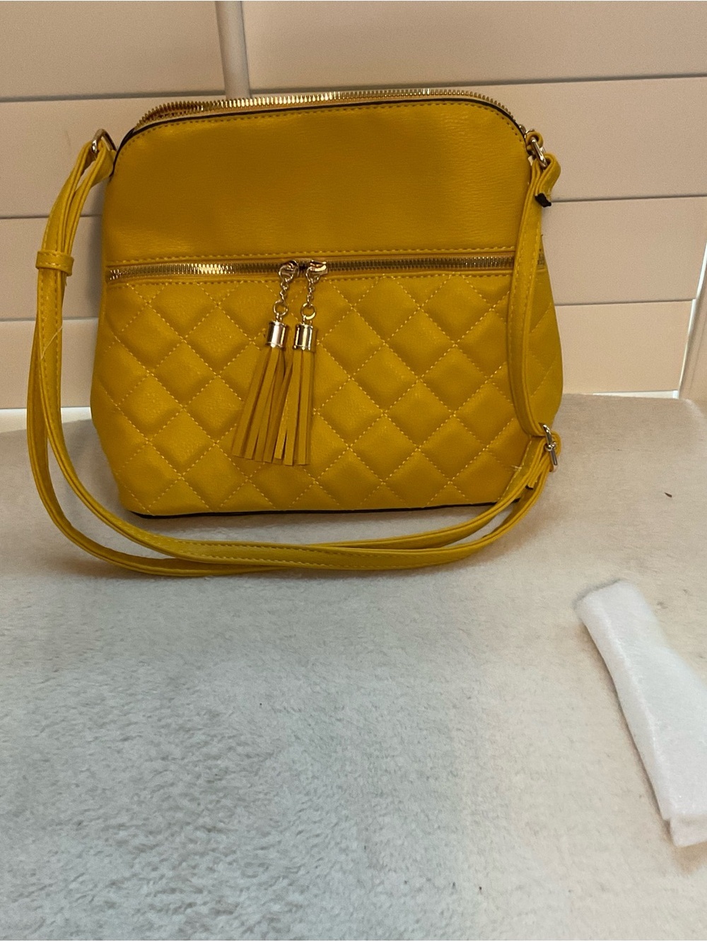 Yellow Quilted Tassel Crossbody Bag - Casual Shoulder Bag
